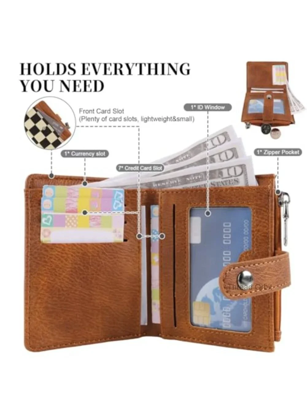 RFID Blocking PU Leather Bifold Wallet with 8 Card Slots and Coin Pocket